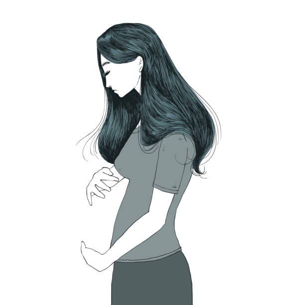 Infertility Infertility/Child Loss Concept. Sad young woman holding her imaginary belly. family planning stock illustrations