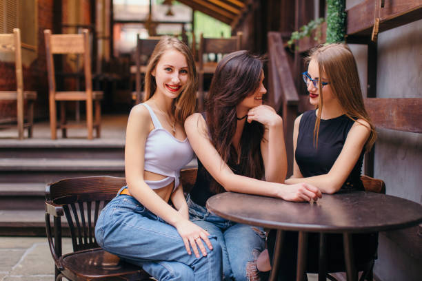 Girls talk at cafe, bussines conversation