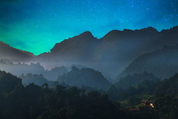 istock Starry night over the mountain with milky way sky at Thailand 683963194