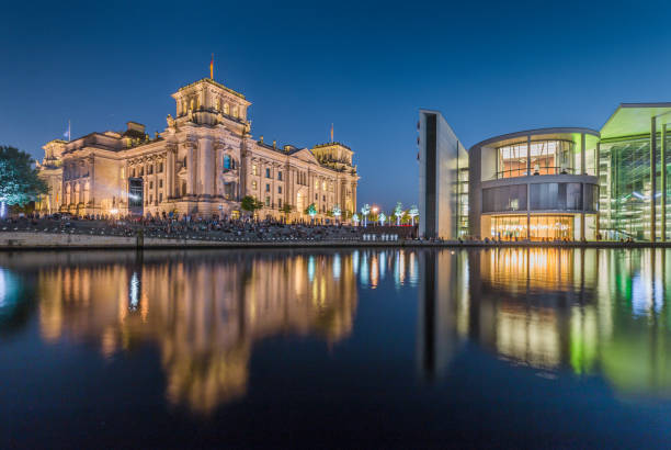 istock Berlin government district with Reichstag and Spree river in twilight, central Berlin Mitte, Germany 683966464