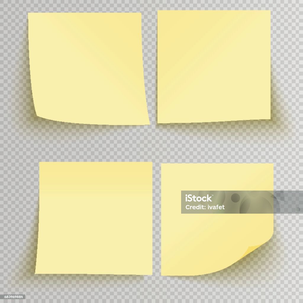office sticky stickers Set of office yellow sticky stickers with shadow isolated on a transparent background. Vector yellow post notes template. Adhesive Note stock vector