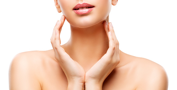 Skin Care Beauty, Woman Lips and Hands Skincare, Healthy Body, isolated over White Background