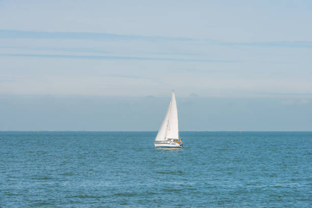 Sailboat sailing in a lake in spring
