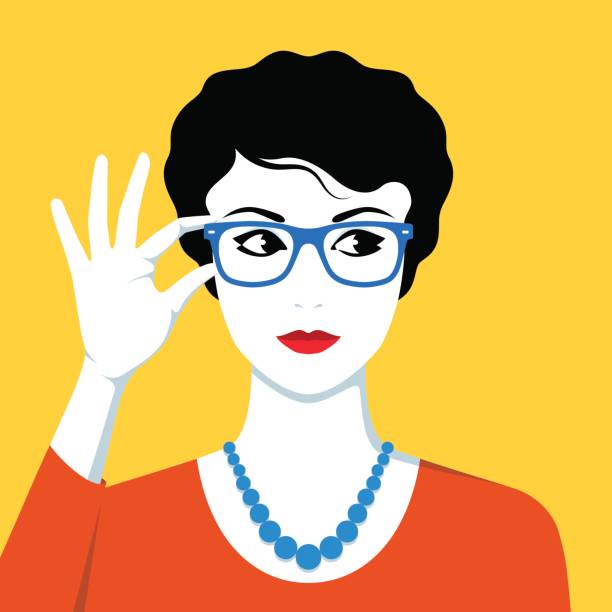 Beautiful woman wearing eyeglasses Vector illustration of beautiful woman wearing eyeglasses red spectacles stock illustrations