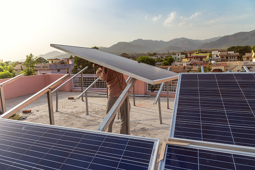 Solar panel installation in Indian village