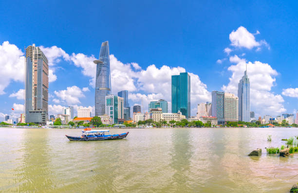 istock Skyscrapers along river with architecture office towers 683987048