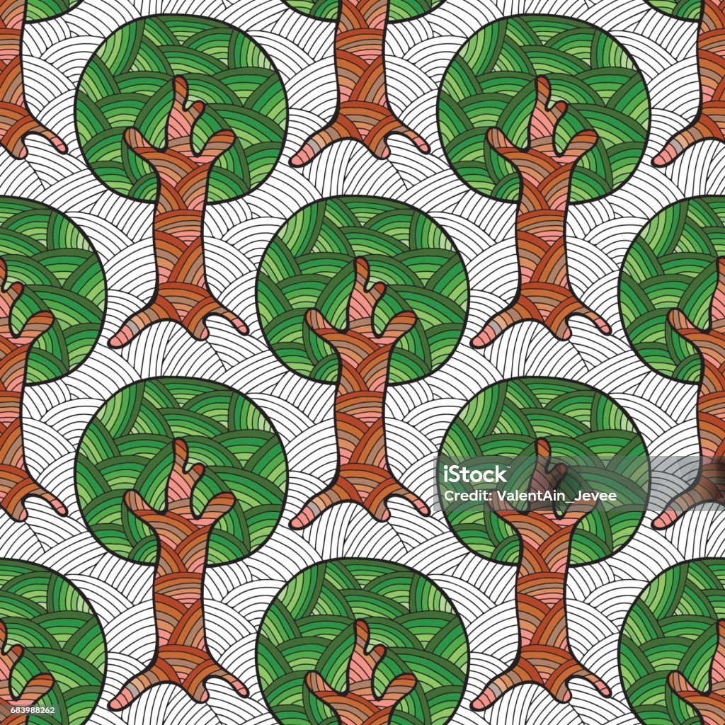 Tree Repeating Pattern Seamless Pattern Vector Hand Drawn Repeating Illustration Decorative ...