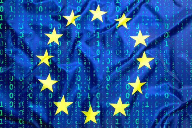 kod binarny z flagą unii europejskiej - data network security information medium symbol zdjęcia i obrazy z banku zdjęć