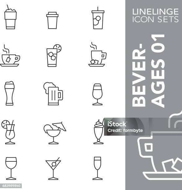 Linelinge Beverages 01 Thin Line Icon Sets Stock Illustration - Download Image Now - Icon Symbol, Outline, Cocktail