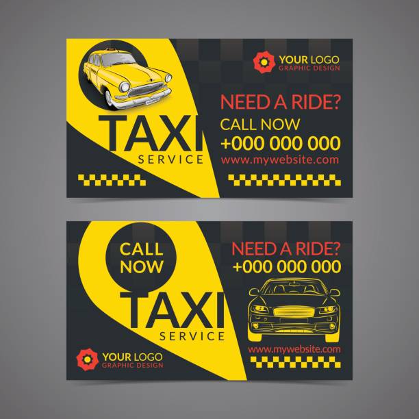 illustrazioni stock, clip art, cartoni animati e icone di tendenza di modello di layout del biglietto da visita del servizio di prelievo taxi. crea i tuoi biglietti da visita. illustrazione di mockup vector. - taxi