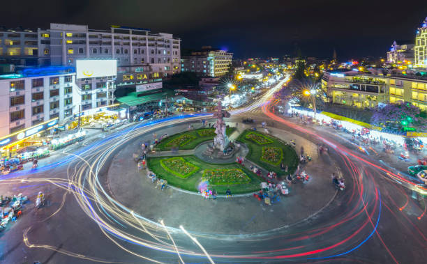 istock Roundabout intersections with lights Dalat night market 683991910