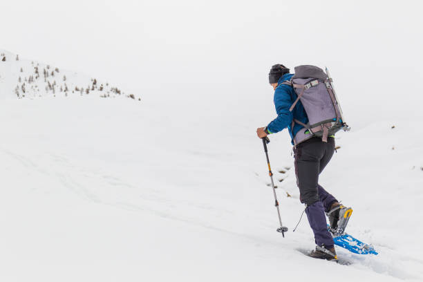 istock Hiker walking with snowshoes on Snow-covered mountain 683992192