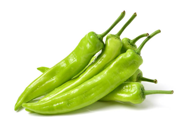 istock Green hot chili peppers  on white background 683993104