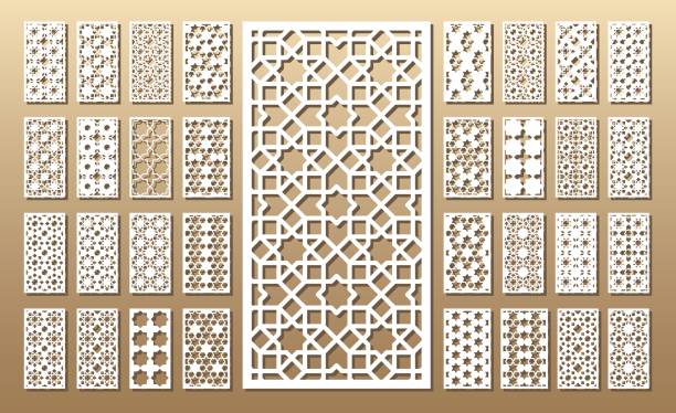 레이저 컷 패널 - fretwork stock illustrations