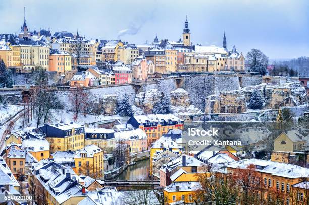 Luxembourg City Snow White In Winter Europe Stock Photo - Download Image Now - Luxembourg City - Luxembourg, Luxembourg - Benelux, Winter