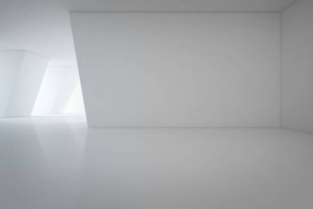 Modern interior design of showroom with empty floor and white wall background