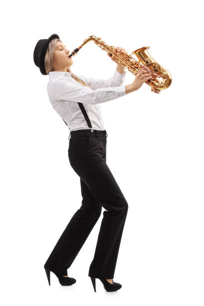 istock Female jazz musician playing a saxophone 684055870