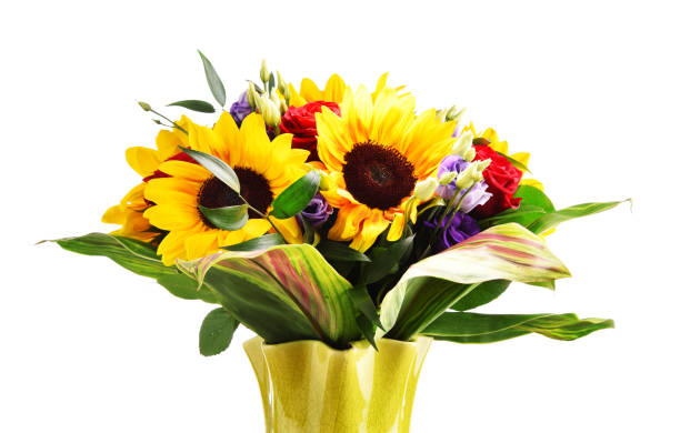 istock Composition with bouquet of flowers isolated on white 684082742