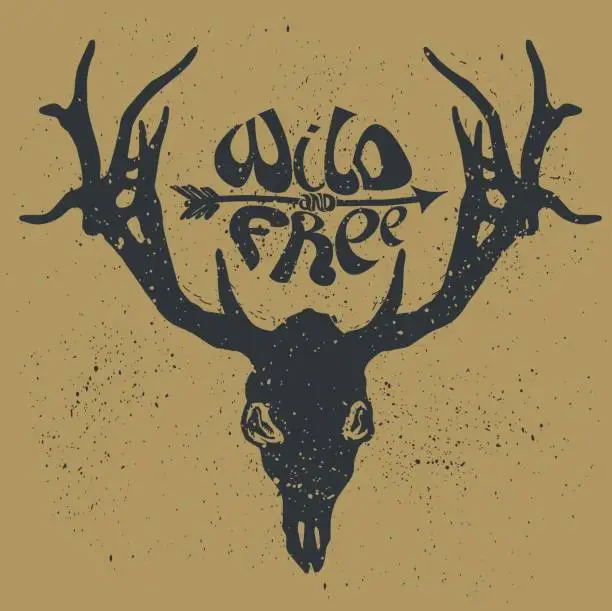 Vector illustration of Black Silhouette of the Deer Head with lettering 