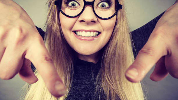 istock Closeup woman happy face with eyeglasses 684112412