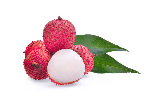 istock lychee with leaves isolated on white background 684117652