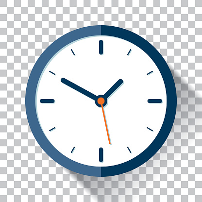 Clock icon in flat style, timer on a transparent background. Vector design element
