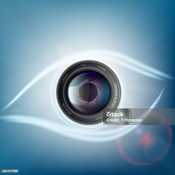 Camera Lens Is In The Form Of A Human Eye Stock Illustration - Download Image Now - Eye, Camera - Photographic Equipment, Webcam