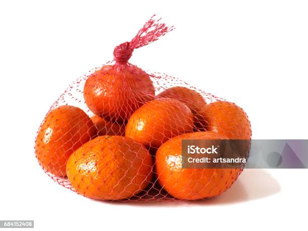 Mandarins In The Net Bag Stock Photo - Download Image Now - Tangerine, Bag, Netting