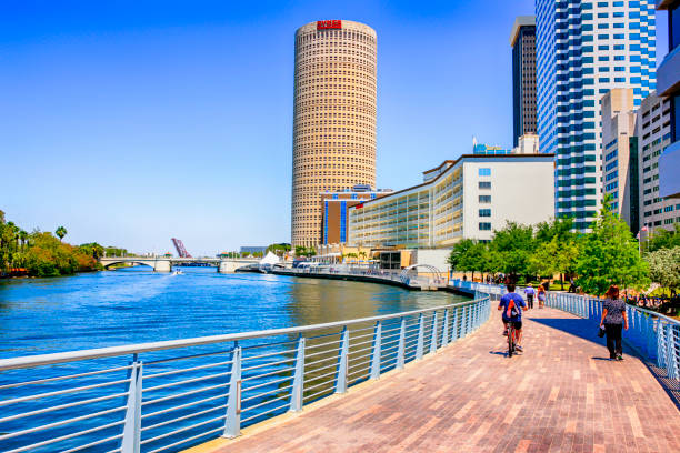 People on the Riverwalk in downtown Tampa FL
