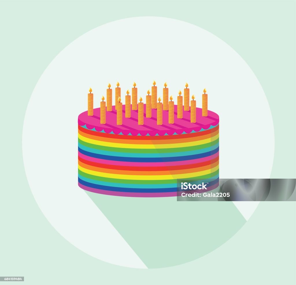 Festive Colorful Rainbow And A Big Cake With Candles Happy ...
