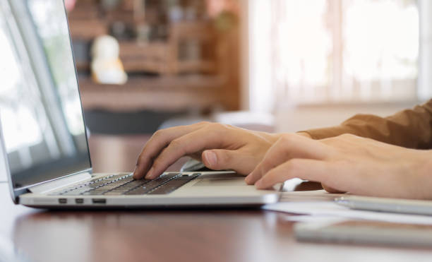 istock Close up businessman hand using laptop working in office. 684161566