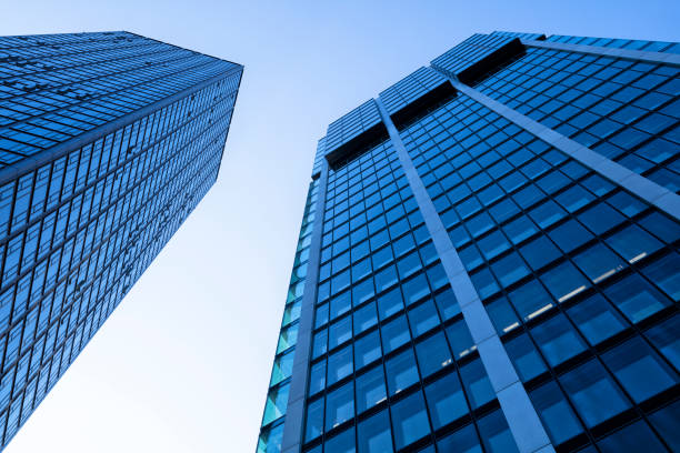 istock Blue Glass Office Buildings, Low Angle View, Frankfurt, Germany 684162248