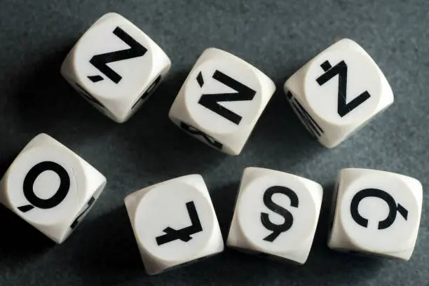 Photo of letters with Polish diacritic marks  on toy cubes