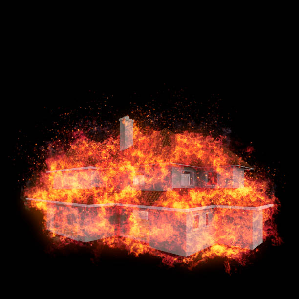 istock House bursted into flames against the black background. Real estate concept. 3d 684165248