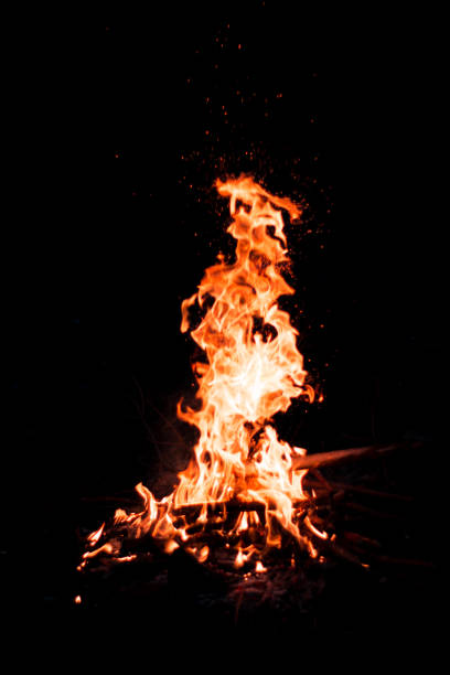 istock Fireplace with sparks in dark mountains 684168378