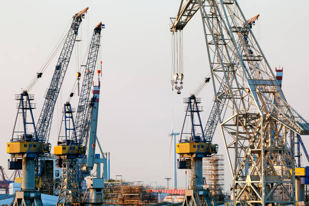 Shipyard Cranes at Dusk, Hamburg Harbor, Germany