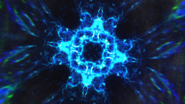 istock Blue glowing abstract tekustura abstraction, smoke, lines, rectangles on a black background 684215606