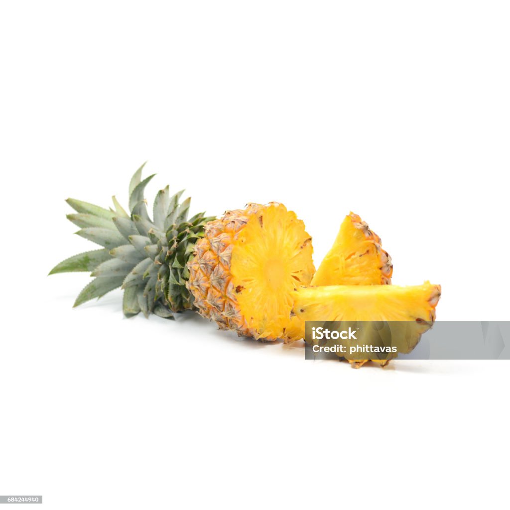 Pineapple with slices isolate on white background, Tropical Fruit. Fiber Stock Photo