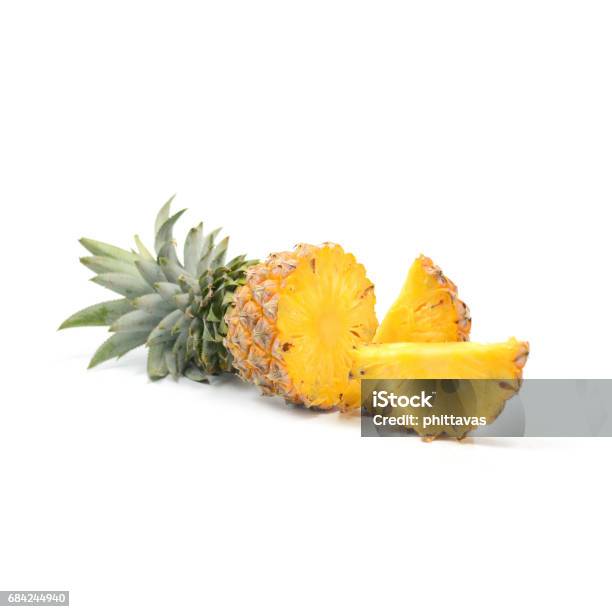 Pineapple With Slices Isolate On White Background Tropical Fruit Stock Photo - Download Image Now