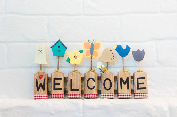 istock welcome text on the wall background and copy space 684249336