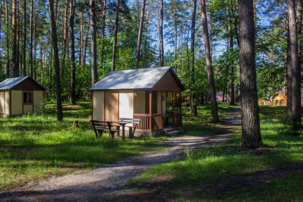 istock summer house stands on the camp site. 684253120