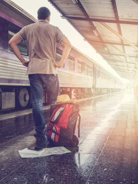 istock Traveler with backpack in train station. travel concept. 684314312