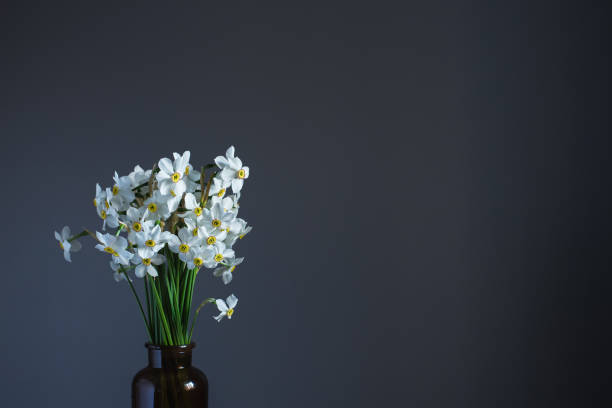 istock White daffodils in a brown glass jar 684357268