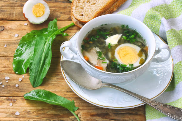 istock Sorrel soup in a white bowl 684359718
