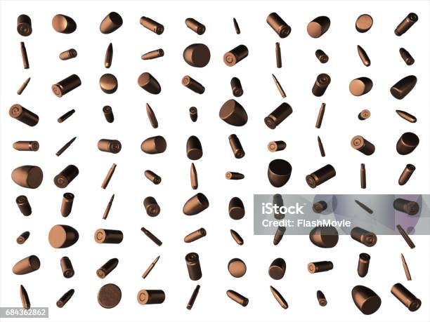 Shells From Bullets And Cartridges Isolated On White Background 3d Illustration Stock Photo - Download Image Now