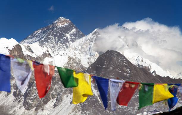 istock himalayas mountains and Mount Everest with prayer flags 684403206