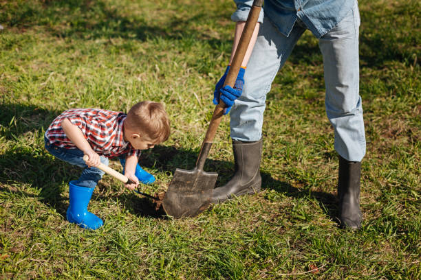 istock Cute boy helping granddad in backyard 684432538