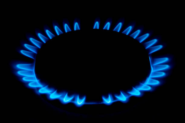 istock Gas burner flames view from the top isolated on black 684447210