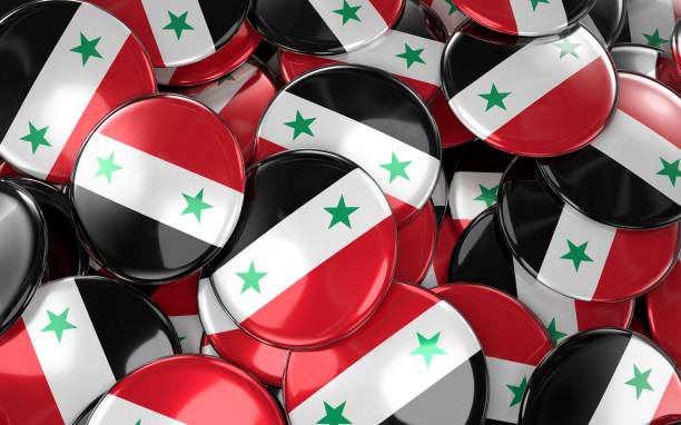 istock Syria Badges Background - Pile of Syrian Flag Buttons. 684447422