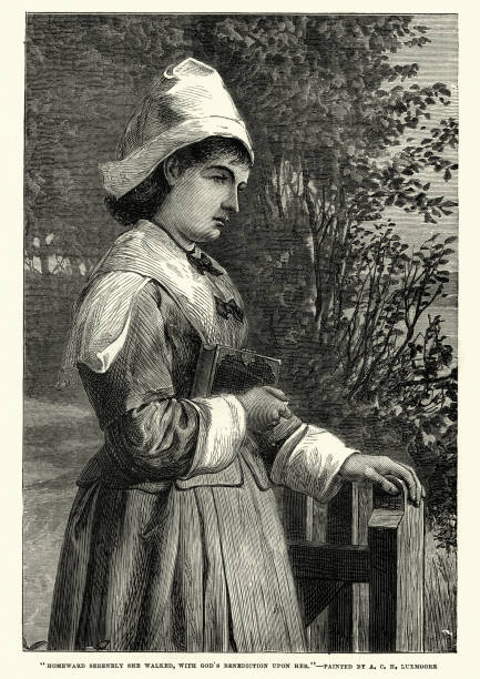 istock Young victoian woman returning home from church 684447568